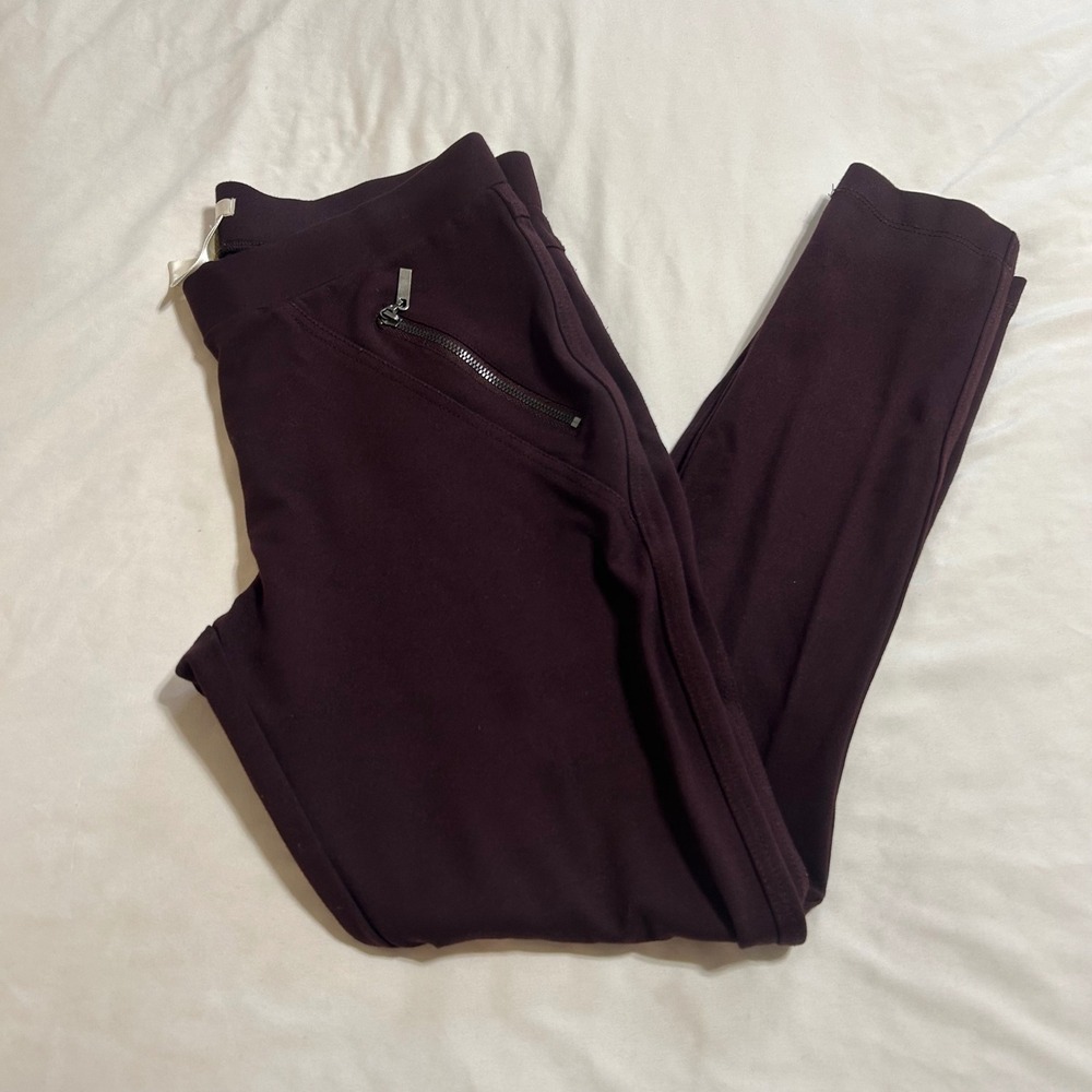 Matty M Burgundy Plum Ponte Leggings Zipper Pockets Size S MB4942CUS